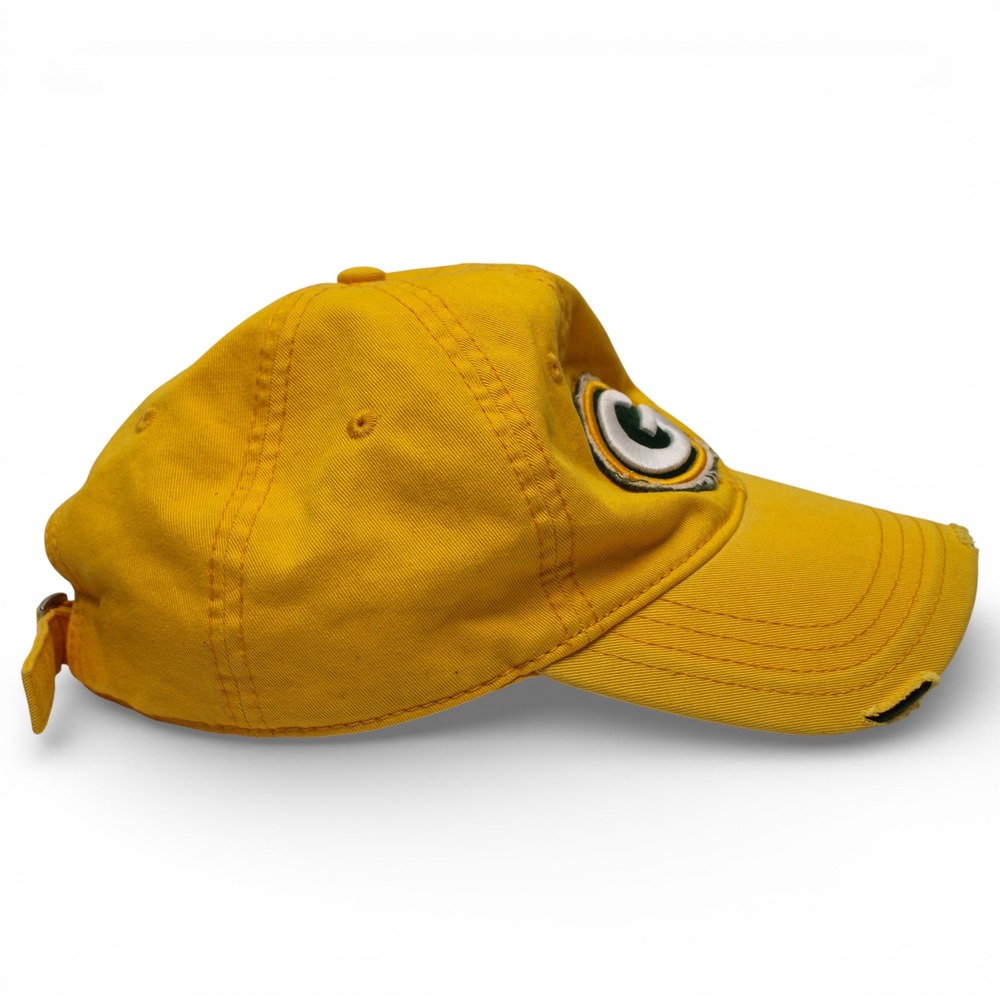 NFL Team Apparel Green Bay Packers Hat Adult OSFM Yellow Distressed Strapback - Picture 4 of 5